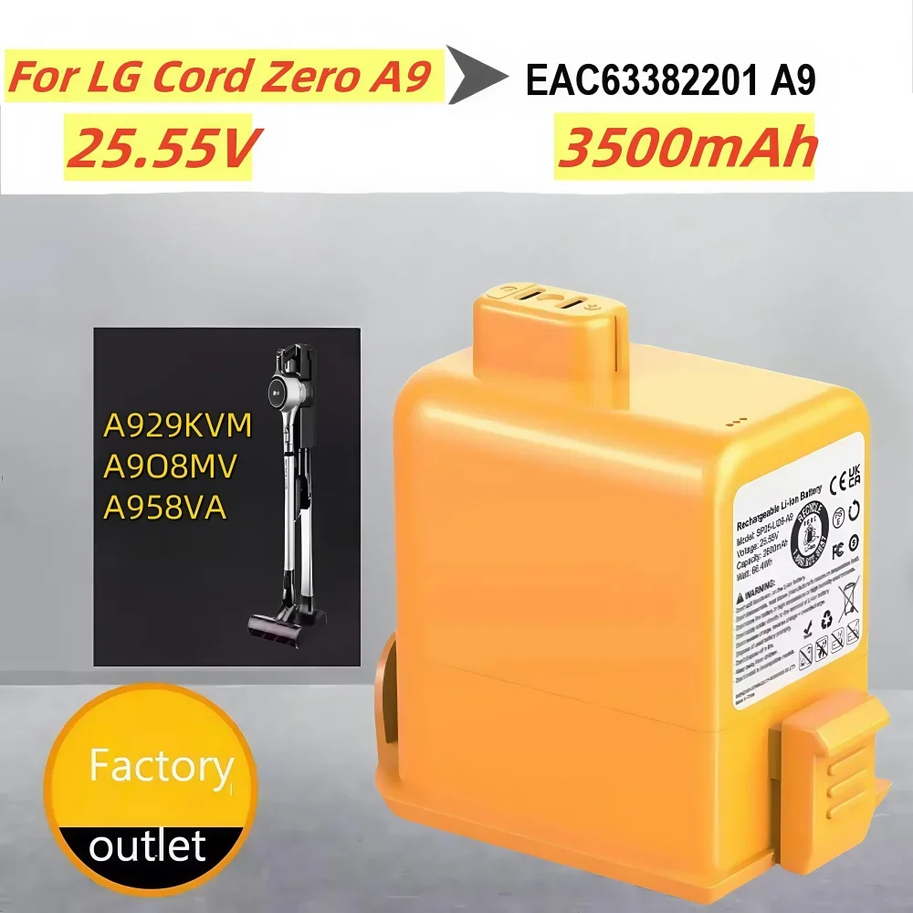 3500mAh Battery for LG Cord Zero A9, A9S, P9, A9K-CORE, A9MAX, A9T-Ultra, A9K-PRO, A9N, A9M, A9 Plus - Replacement Battery.