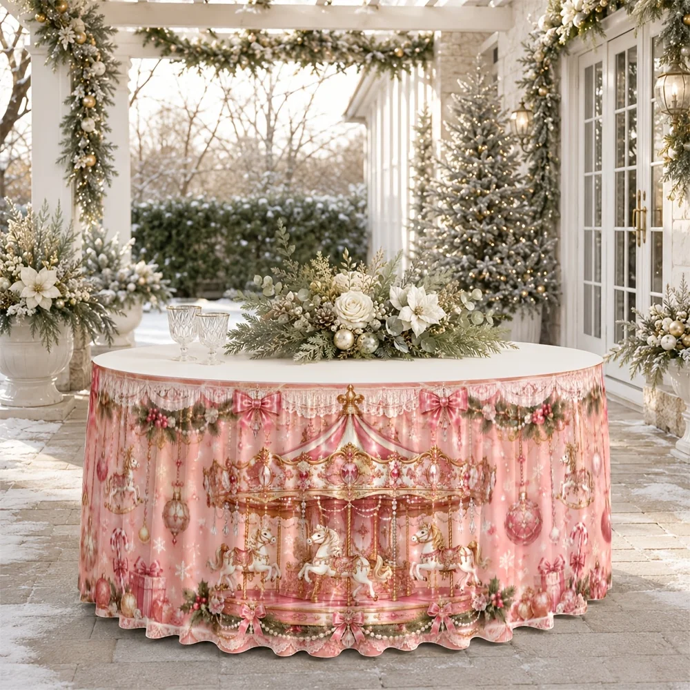 Tablecloth/Tablecloth, Pack of 1, Pink Carousel Floral Lace, Vintage Wedding Party Dessert Table Home Decor