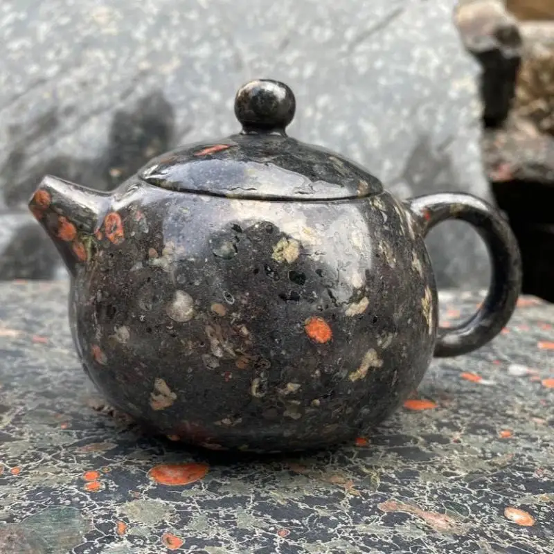 

Natural Jade Teapot Real Chinese Luoyang Plum Blossom Jades Stone Kung Fu Teapots Hand-carved Health Tea Kettle Gongfu Teaware