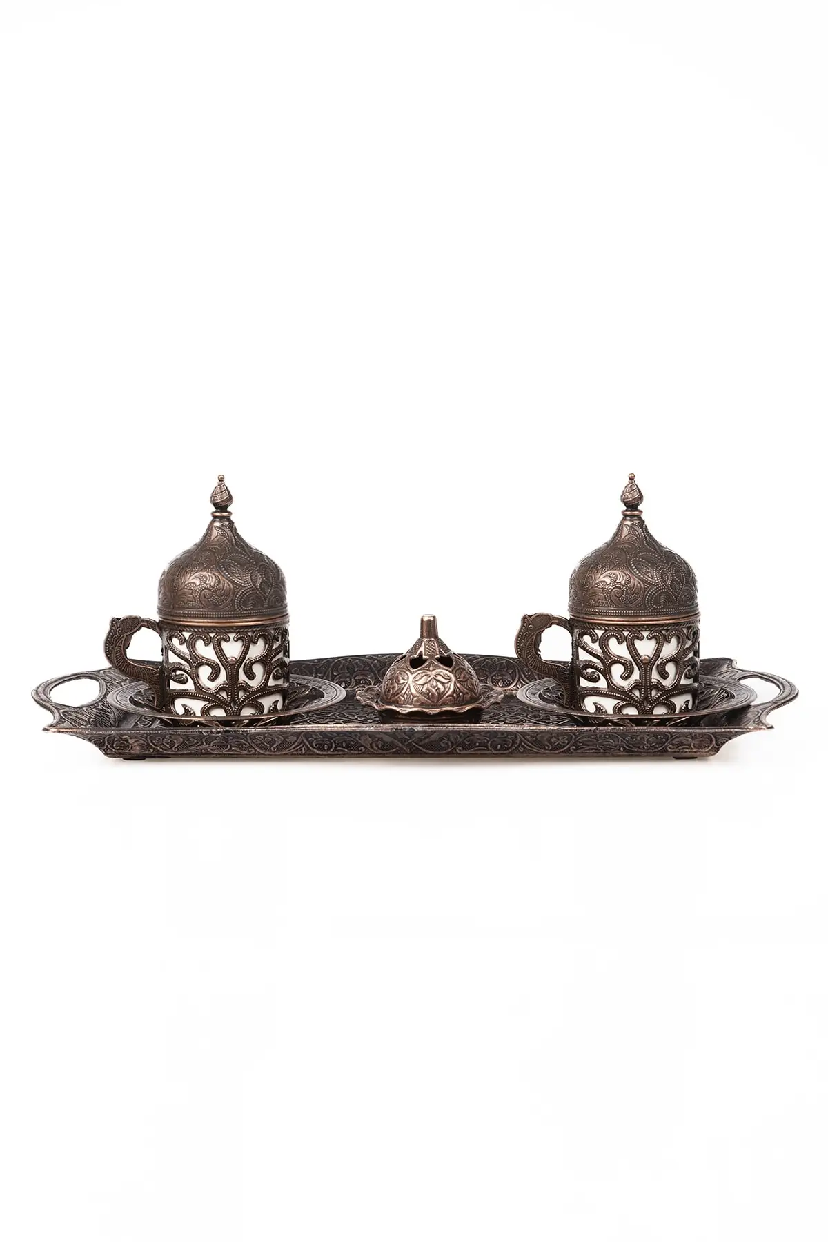 

Zdmt Gaziantep copper alloy cast antique copper cup set for 2 people (tray 27 CM) Cooper Luxury Cups