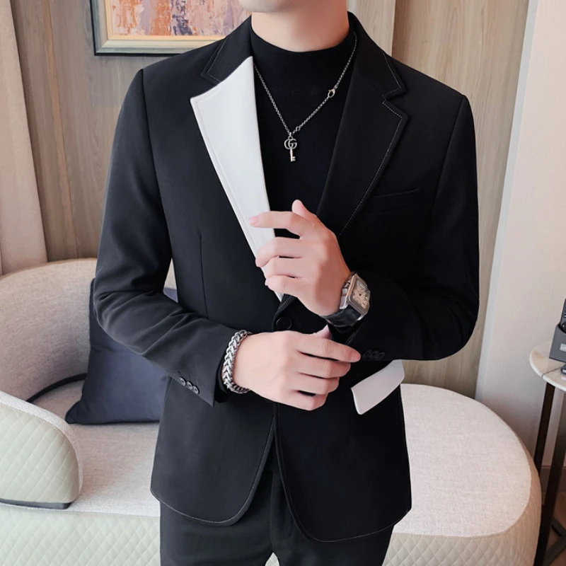 British Style Contrasting Suit Jacket for Men Casual Business Blazer Masculino Wedding Groom Banquet Dress Coat Men Clothing