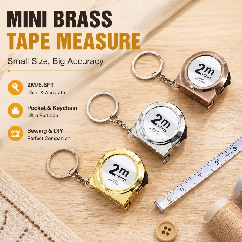 Mini Brass Retractable Keychain Tape Measure 2m Portable Sewing Measuring Tool