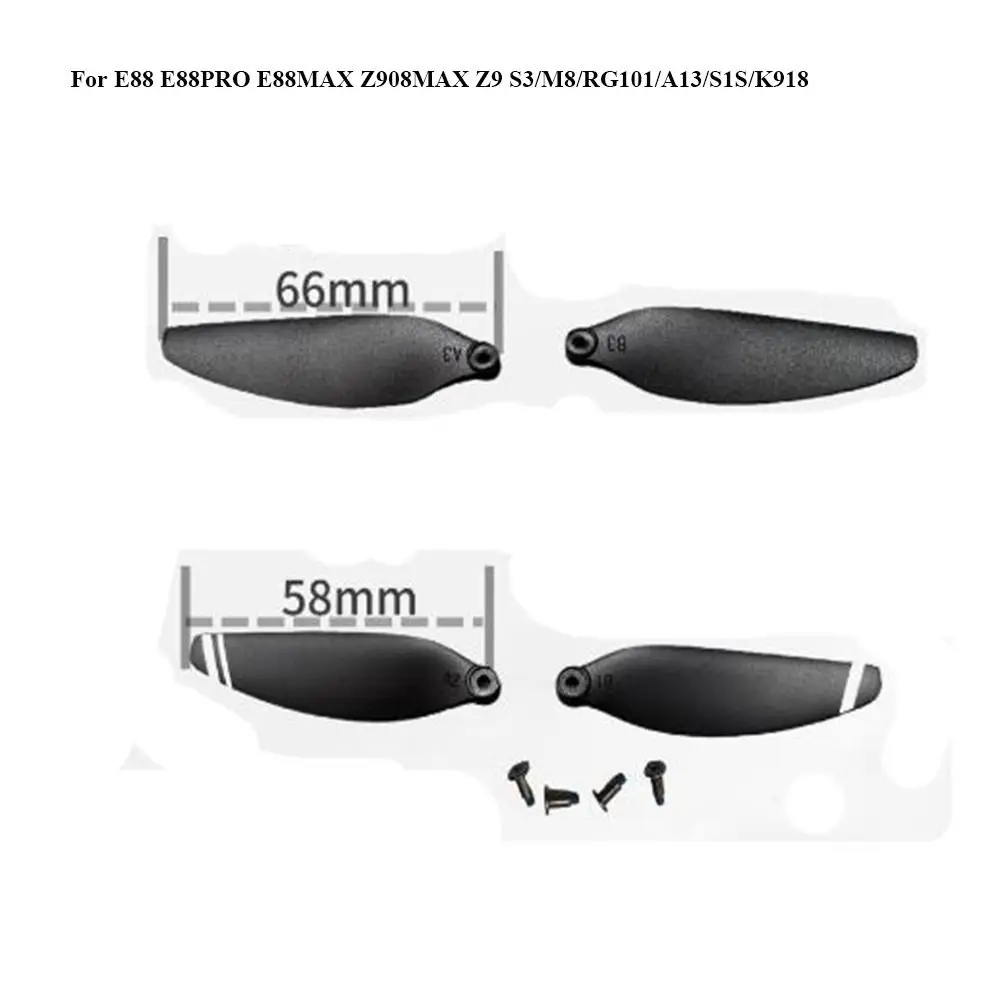 Lames d'hélice pliantes universelles 58mm/66mm, pièces de Drone télécommandées noires, lame de rechange en plastique pour quadrirotor