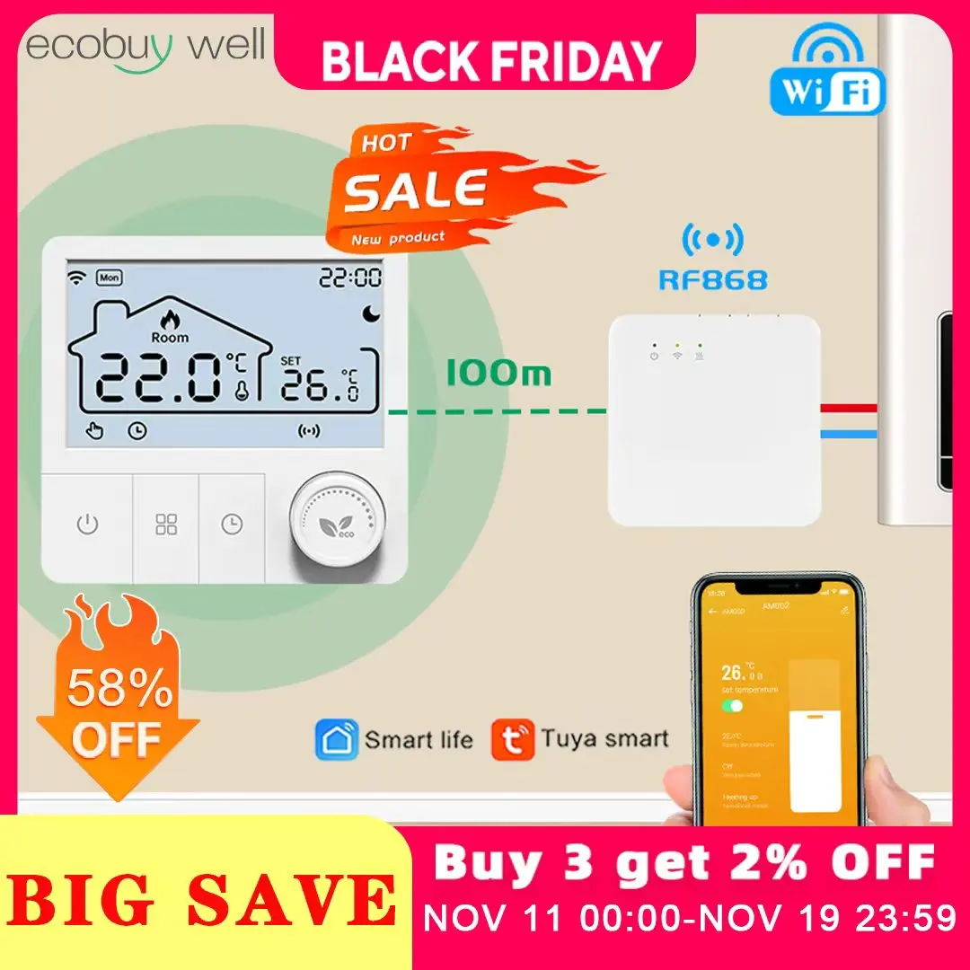 Smart Home Wifi Boiler Thermostat Wireless Wifi Heating Thermostat For Gas Boiler Battery Operated Thermostat  Alexa Google Home