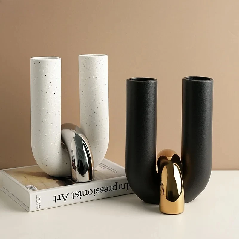 Creative U-shaped Ceramic Vase Flower Pots Desk Decoration Flowers Arrangement Porcelain Floral Vases Room Aesthetic Decor