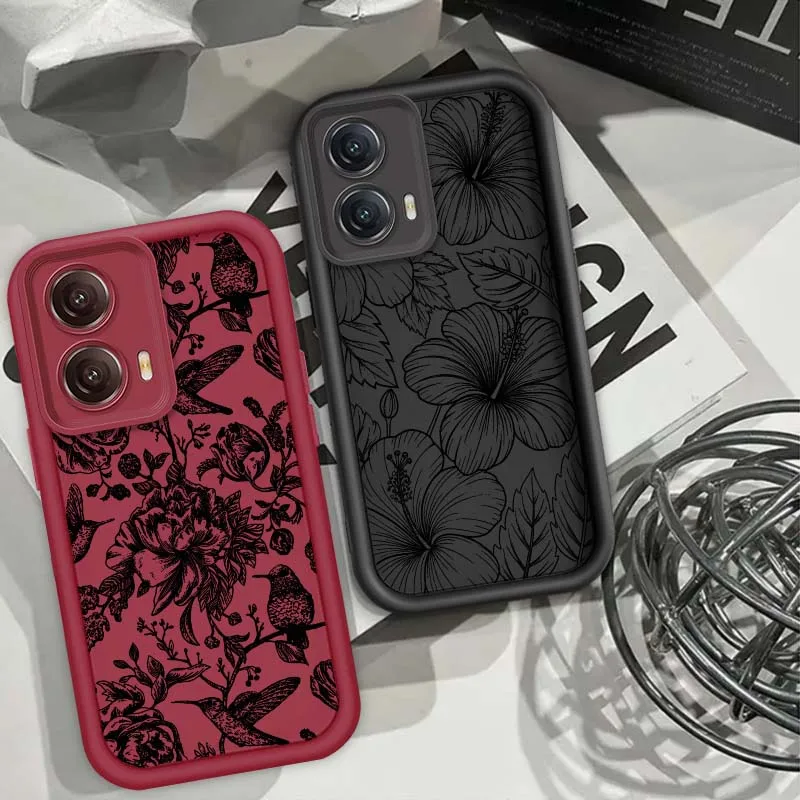 

Retro Line Flower Art Creative Phone Case For Motorola G85 Edge 50 G24 G35 E14 G04 G34 G Stylus G54 G13 G32 G14 5G Eye Ladder