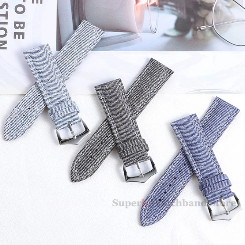 Denim Pattern Nylon Watchband 18mm 20mm 22mm Vintage Leather Strap for Huawei Gt2/3 Smart Watch Wristband for Men Women