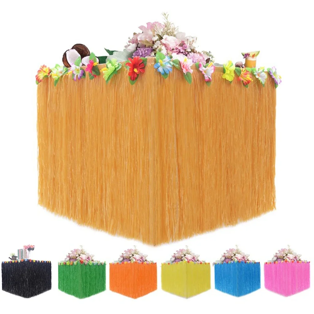 

Straw Color Table Skirt Summer Hawaiian Themed Party Supplies Hawaii Beach Wedding Supplies Faldón De Mesa Festivo Jupe De Table