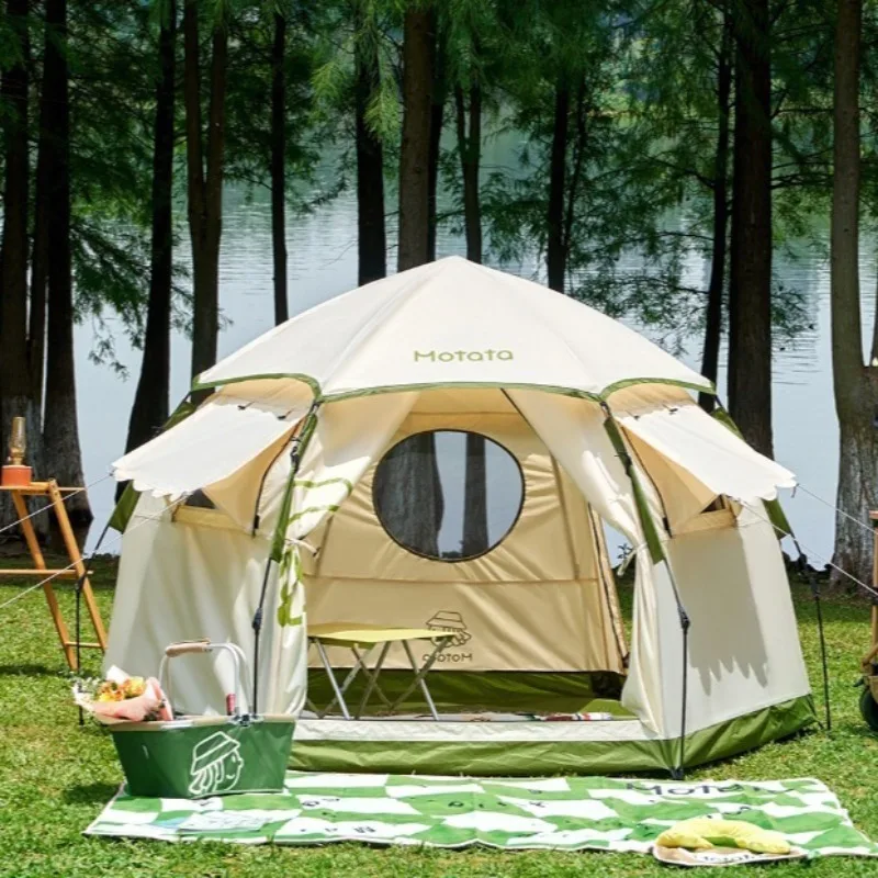 

Двойная утолщенная непромокаемая палатка, уличный солнцезащитный козырек, шестиугольная палатка с автоматическим открытием, семейное путешествие, отдых, оборудование для кемпинга