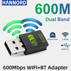 Hannord 600Mbps USB WiFi Bluetooth Adapter 2 In 1 Dual Band 2.4GHz/5GHz Wireless Dongle Adapter Receiver For Laptop Computer