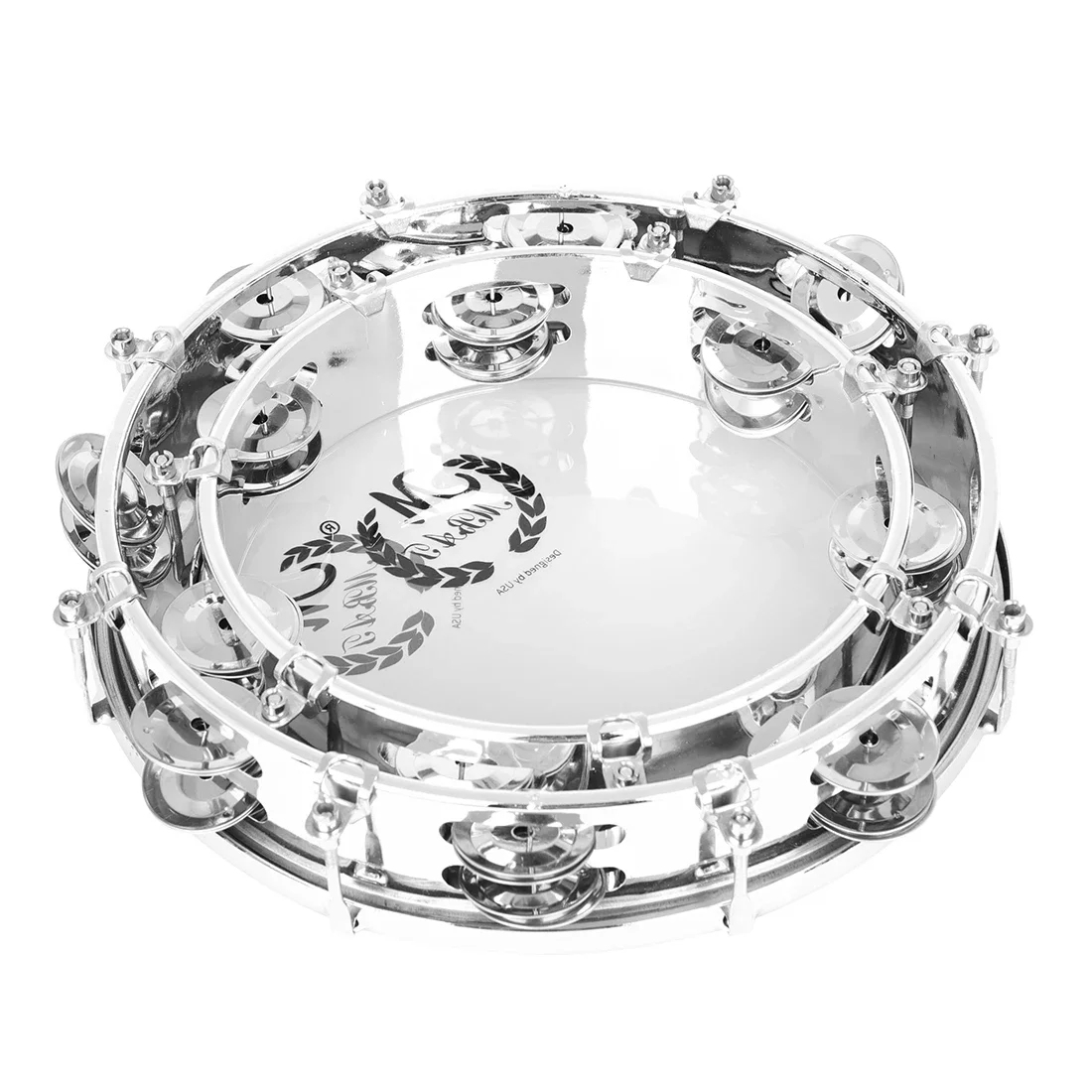 8/10 Inch Self Tuning Tambourine Double Row Hand Cranked Bell Drum with Stainless Steel KTV / Party/ Festival/Celebration