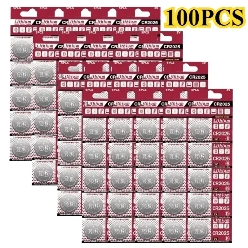 100PCS 3V CR2025 Lithium Button Battery DL2025 BR2025 5003LC LM2025 CR 2025 Coin Cell Watch Batteries for Toys Clock Computer