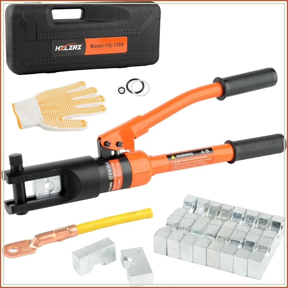 12 Ton Hydraulic Crimping Tool 6AWG-4/0AWG with 8 Die Sets, Rotatable Head, Ergonomic Grip, Professional Cable Lug Crimper