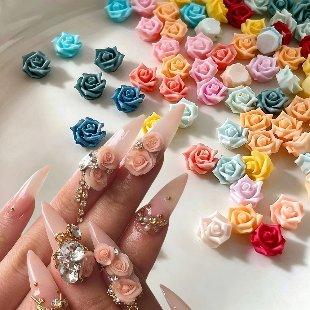 50Pcs Colorful Resin Rose Flower Nail Charms 3D Mixed Camellia Rose Nail Jewelry 5mm Flatback Floral DIY Crafts Nail Decoration#