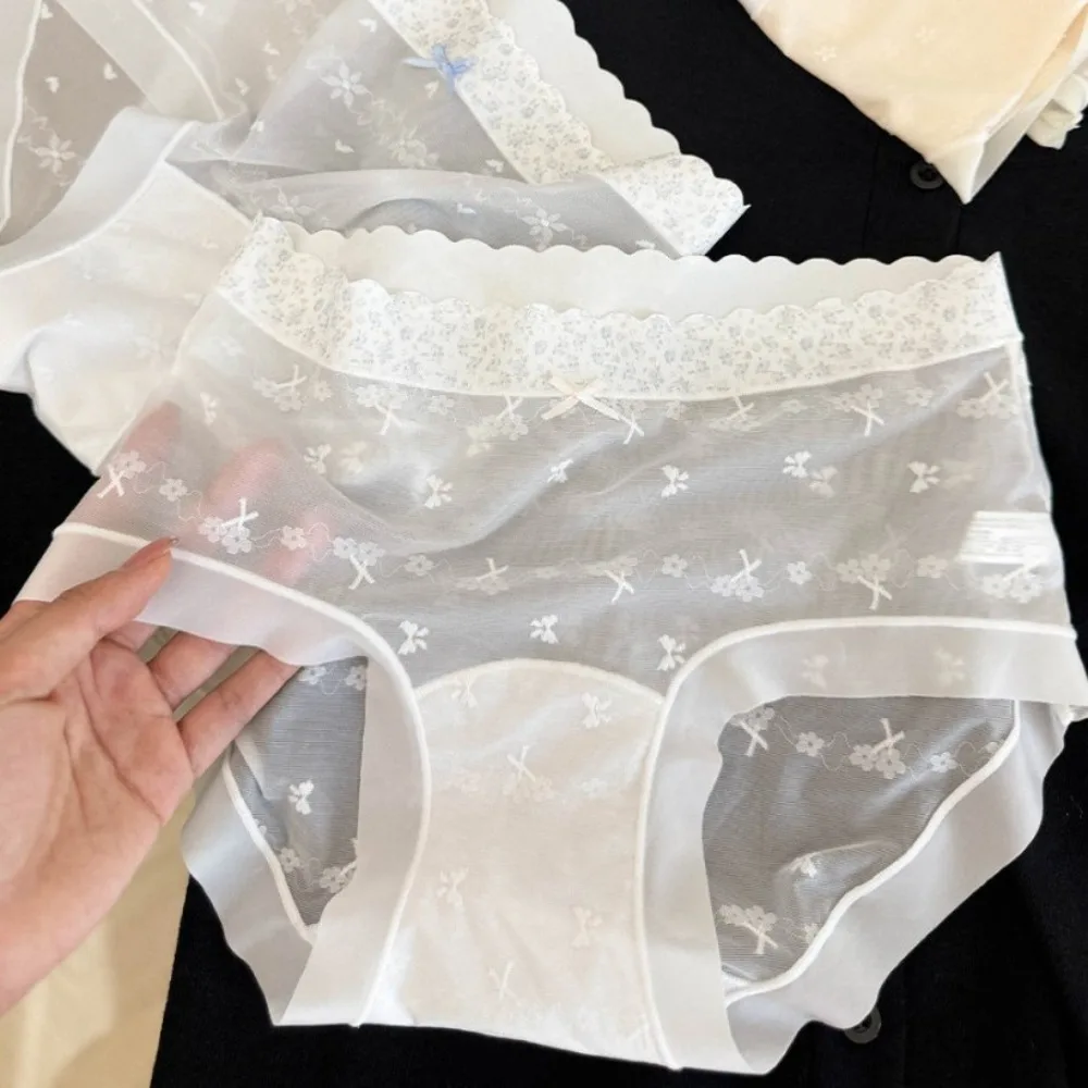 New Sexy Lace See Through Mesh Briefs for Women High-End Minimalist Triangle Panties for Girl Breathable Crotch Underwear