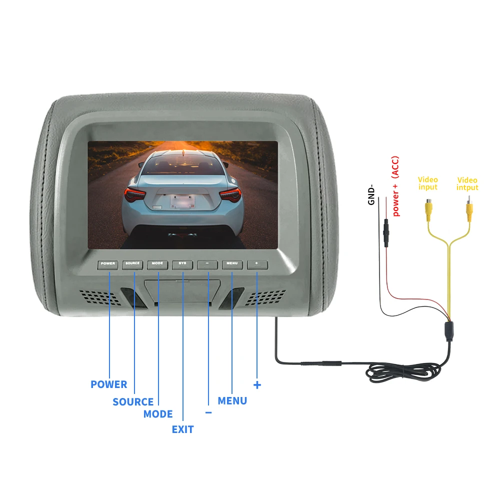 KTYDKP Universal Car Headrest Monitor Rear Seat no Touch Screen Pillow 7 inch TFT LCD Display Remote Control AV Input