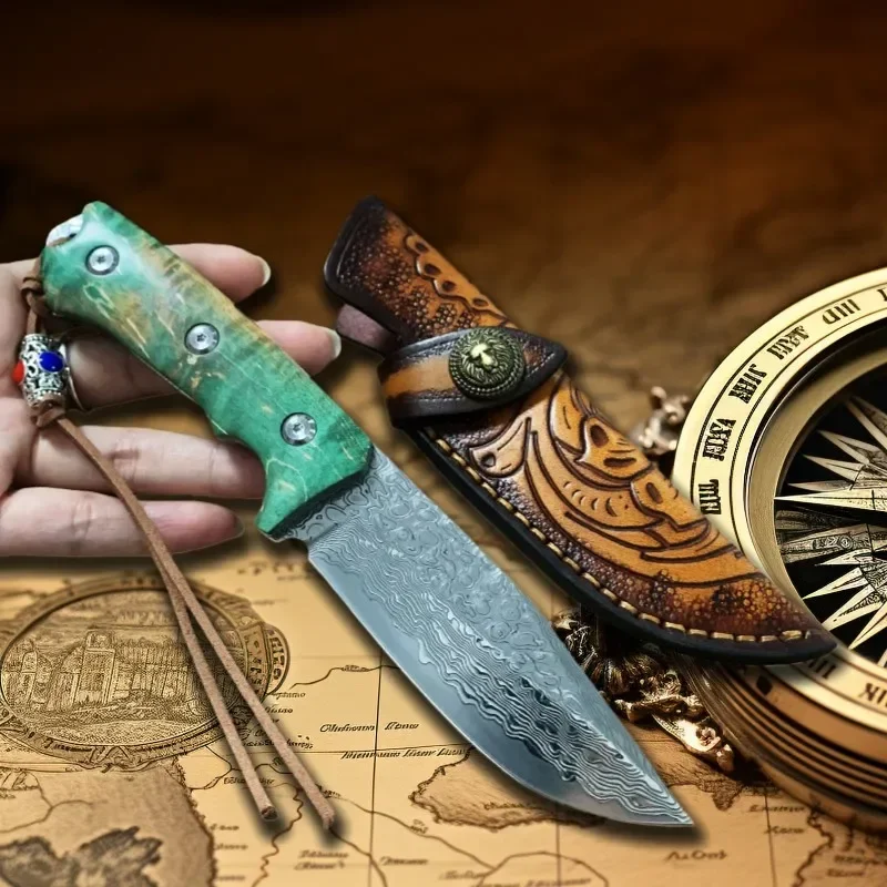 2025 New 67th floor Damascus steel knife sharp hand forged collectible gift knife wooden handle outdoor survival knife EDC tool