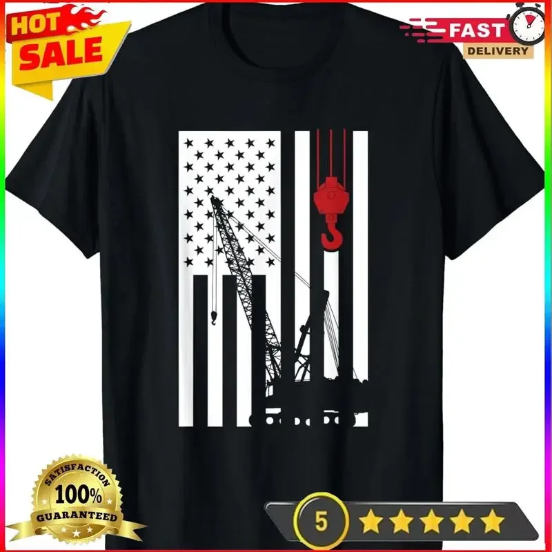 NEW LIMITED US Flag Crane Operator Design Tee T-Shirt