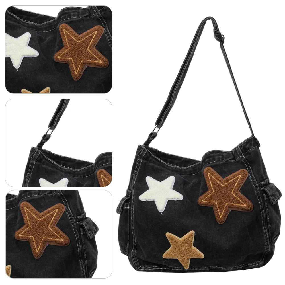 Ster Denim Schoudertas Retro Trendy Crossbody Tas Grote Capaciteit Casual Schoudertas Met Rits Verstelbare Riem Voor Dames