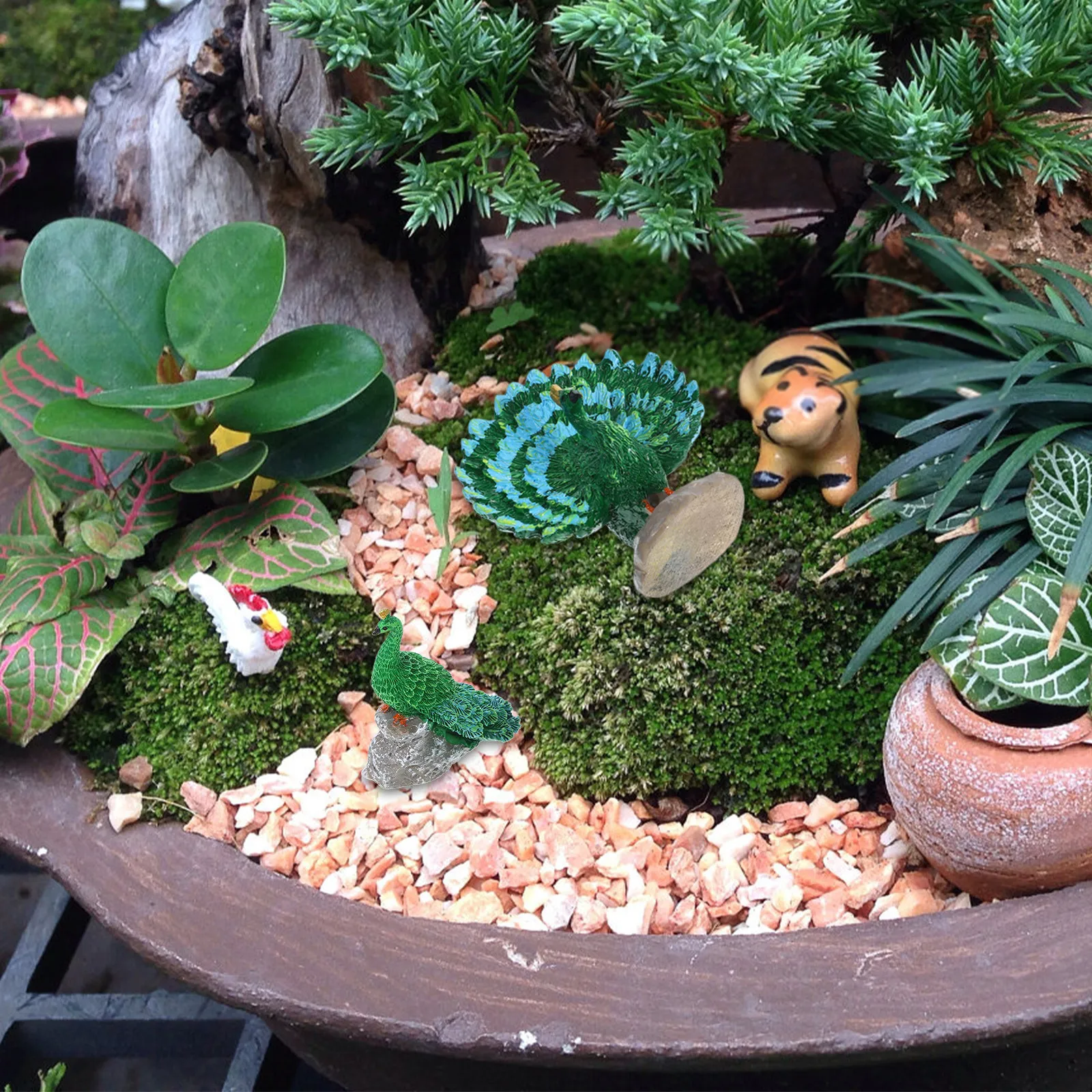 

2 шт. миниатюрные статуэтки павлинов из смолы для сада, газона, украшения торта, декора автомобиля, микроландшафтного дизайна