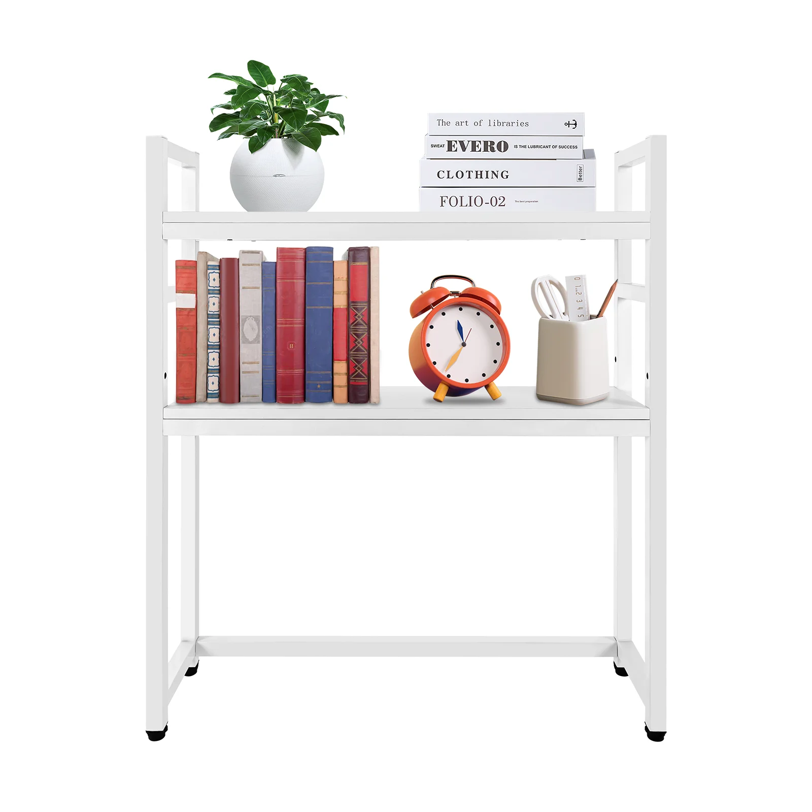 

30*7.9*35 inch Desktop Bookshelf Organizer Metal 2-Tier Computer Countertop Hutch Display Adjustable Shelf for Home Office White