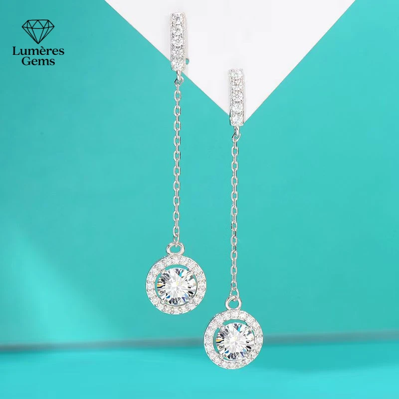 Lumière Gems Platinum PT950 Morganite Diamond Long Style Elegant Flowing Earrings Luxurious Fashion Round Bag Anti-allergy