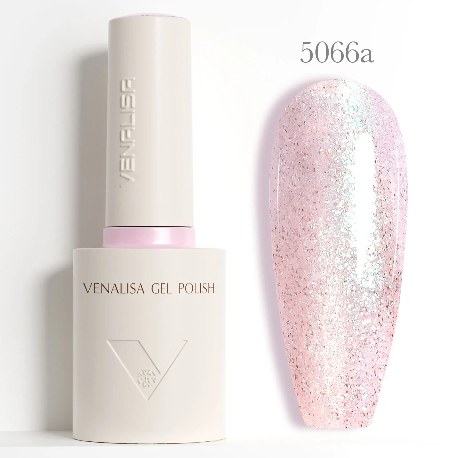 VENALISA 10ml nagelgellak pastelroze basis Franse nagelkunst met regenboogkristallen losweken UV LED langdurig semi-permanent