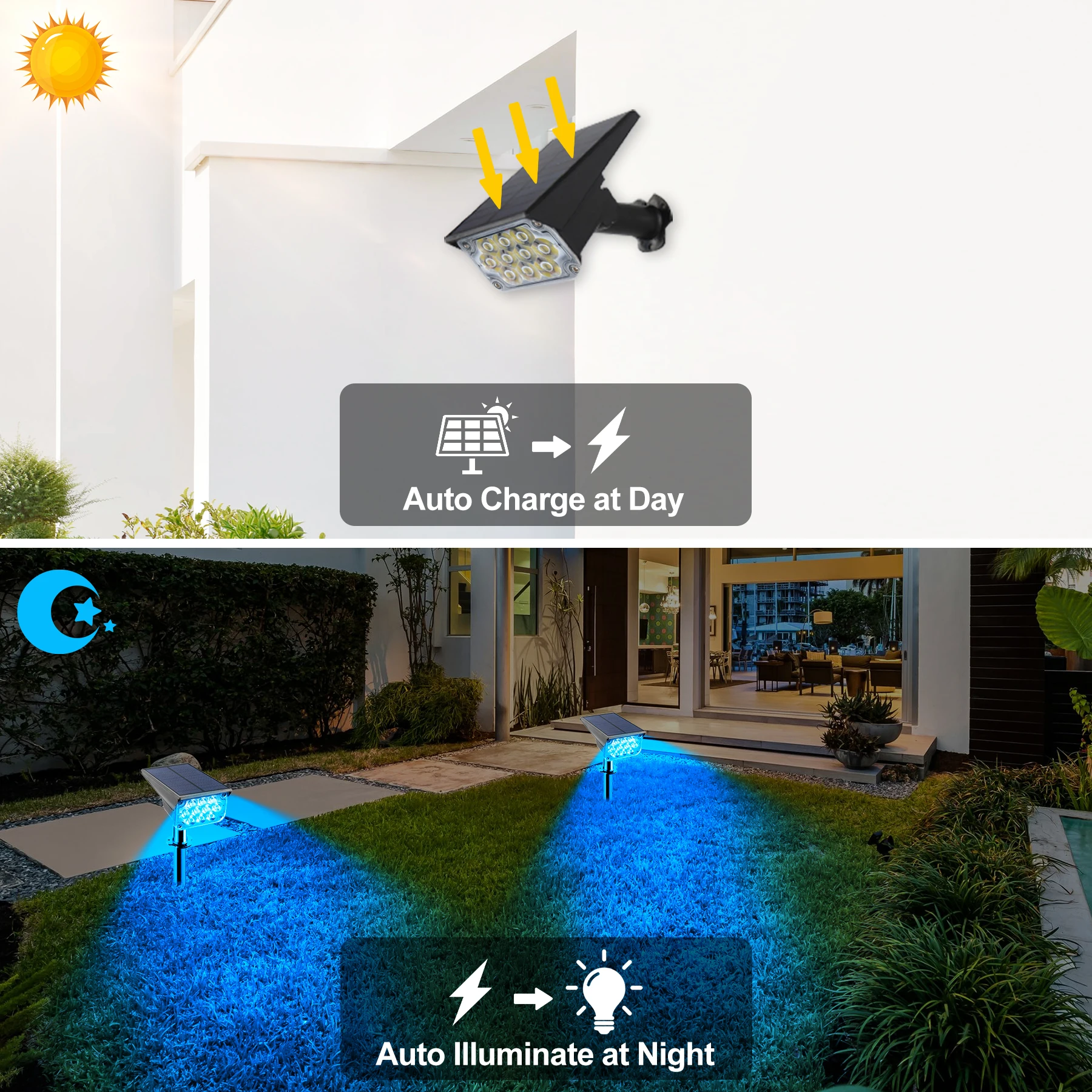 Projecteur solaire réglable T-SUN ° conforme à la norme IP65, lumière bleue, luminaire décoratif d'extérieur, idéal pour un jardin, une cour, un sentier, un arbre