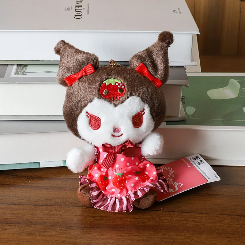 Sanrio Tea Party and Strawberry Series Cinnamoroll Plush Toys Cute Kuromi Backpack Hangings Melody Fluffy Doll Key Chain Gifts