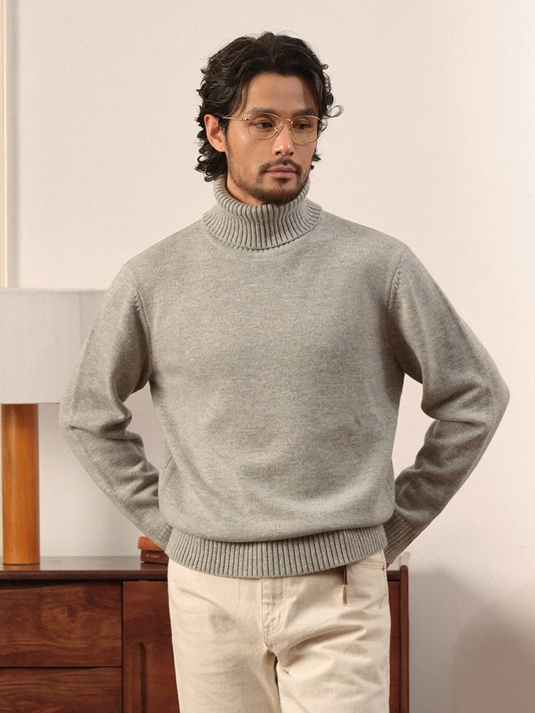 

Cultum Men's Thiened High Collar Knitted Sweater Pure Color Long Sve Winter Busin Casual Crew Ne Wool Sweater