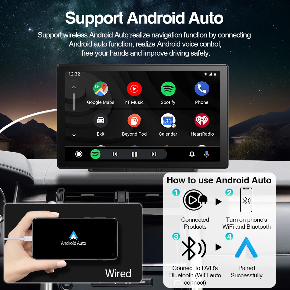 Lettore video multimediale per autoradio universale da 9 pollici CarPlay wireless Android Auto per VW Nissan Toyota Touch screen audio per auto