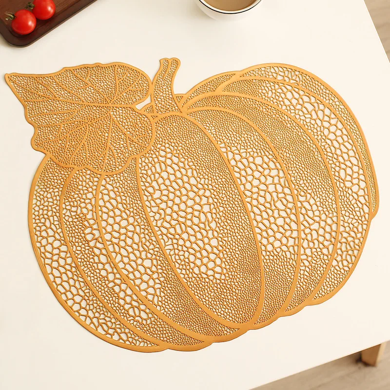 Image of 1 Stück Kürbis PVC Halloween Esszimmermatten Kürbis Isolierung Metallic Kunststoff Vinyl Tischsets Rutschfeste abwischbare Tischsets