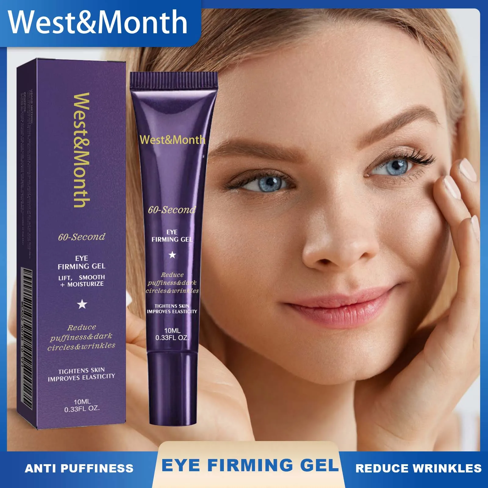 60 Second Eye Firming Gel for Dark Circles Puffiness Anti-Aging Under for Wrinkles Tightening Eye Cream for Skin Elasticity 10ml