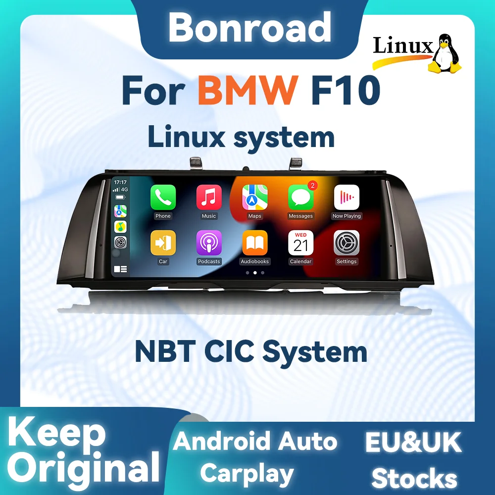 BONROAD Multimedia-Touchscreen CarPlay Android Auto GPS-Navigation für BMW 5er F10 F11 Bluetooth Airplay MirrorLink Stereo