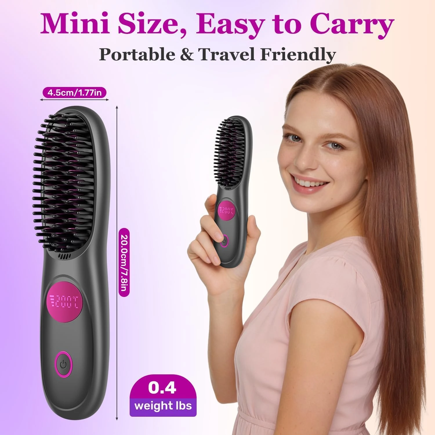 

Расческа-выпрямитель Go Brush Pro для коротких волос, обновленная модель 2026 года, портативная беспроводная расческа-выпрямитель для путешествий