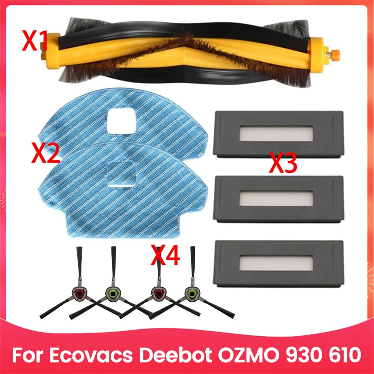 Para ecovacs deebot ozmo 930 610 robô aspirador de pó principal escova lateral filtro mop pano acessórios kit