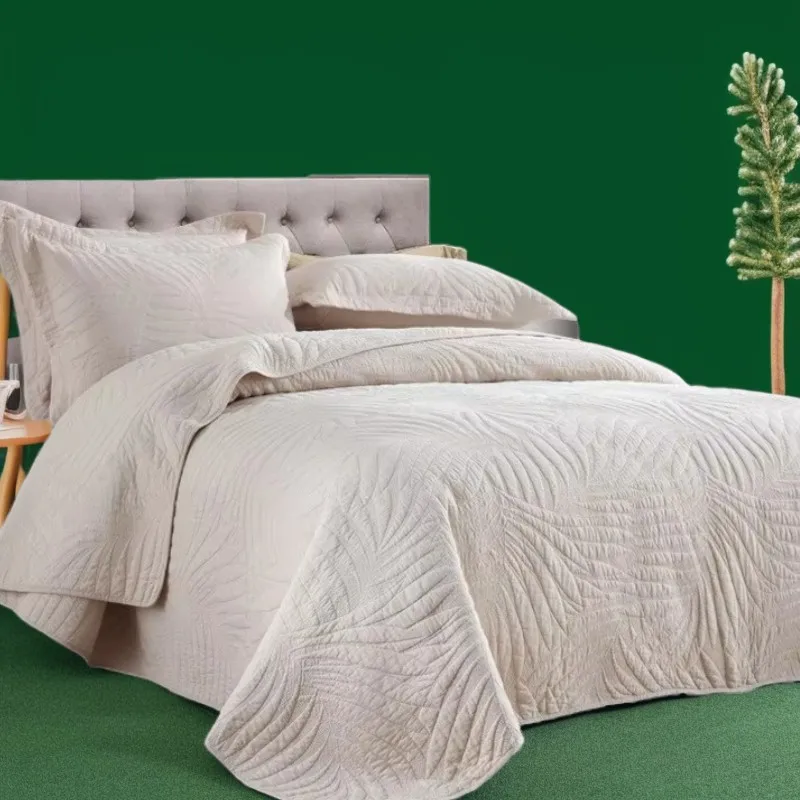 Simple 3PCS 100% Cotton Quilt Set - Reversible Embroidered Bedspread, All-Season Comforter & Sheet, Blanket for Bed, Home Decor