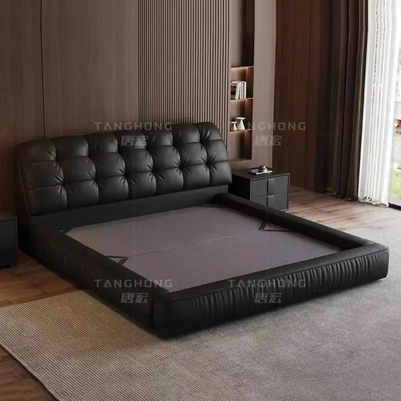 Loft Headrest Double Bed Style Nordic Black Sleeping Queen Double Bed Storage Floor Design Cama Matrimonial Bedroom Furniture