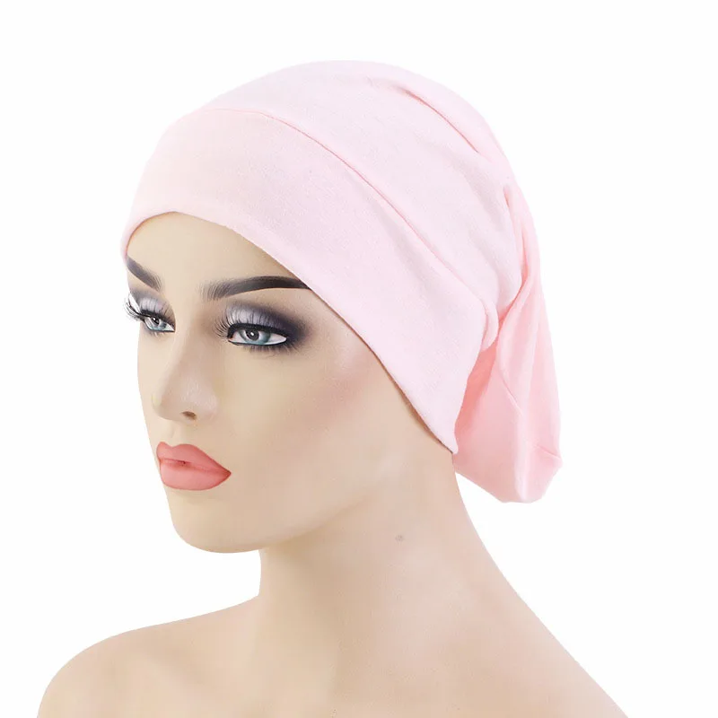 Elastic Band Cotton Women Hijab Sleep Night Cap Chemo Bonnet Headwear Femme Hair Care Solid Color Beanie Headwrap Turbante Mujer