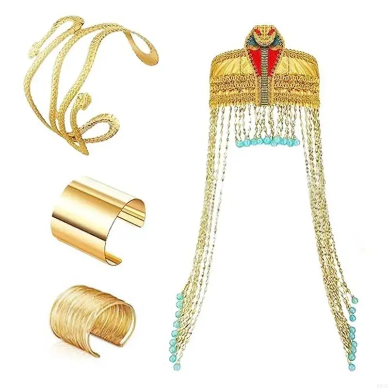 B95F อียิปต์เครื่องแต่งกายอุปกรณ์เสริมงู Headpiece งู Armband และสร้อยข้อมือสำหรับผู้หญิง COSPLAY PARTY