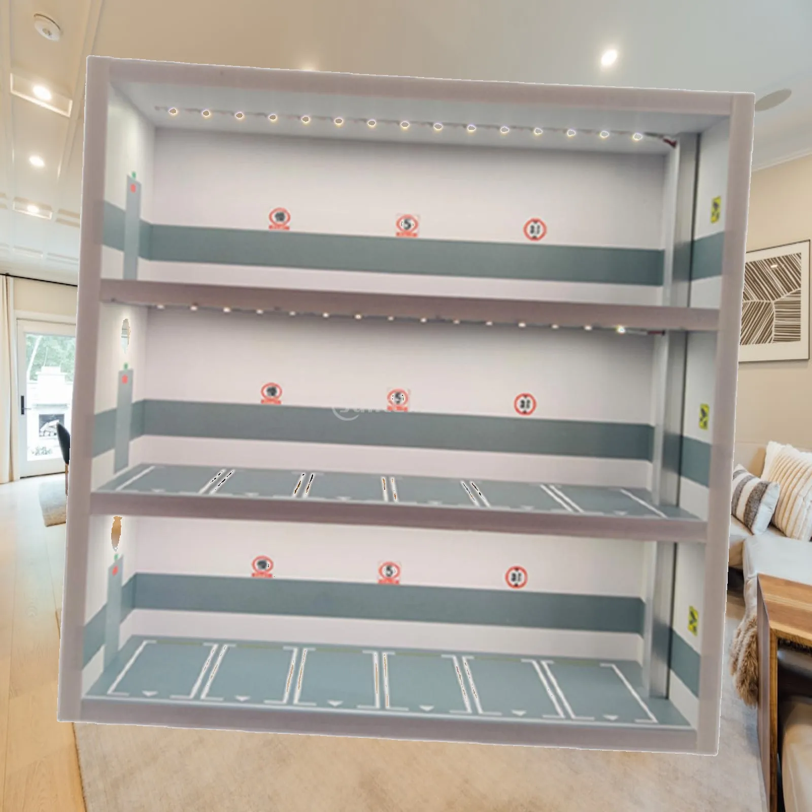 1/64 Scale Toy Car Display Case Dustproof Acrylic Parking Lot Scene Garage Diorama Storage Box with LED Light for Model Car