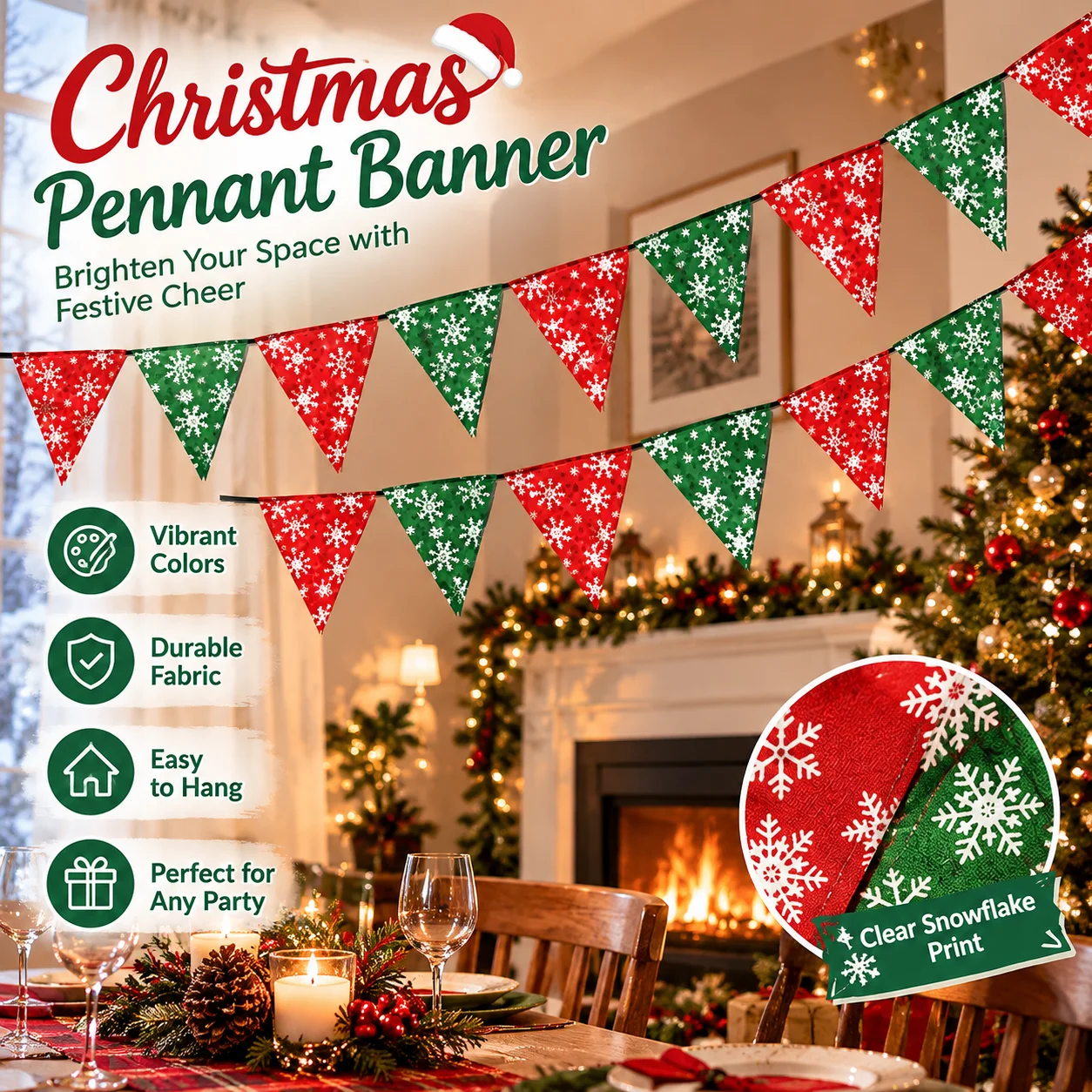 Christmas Snowflake Triangle Pennant Banner for Winter Party Birthday Decorations Festive Garland for Home Xmas New Year Events