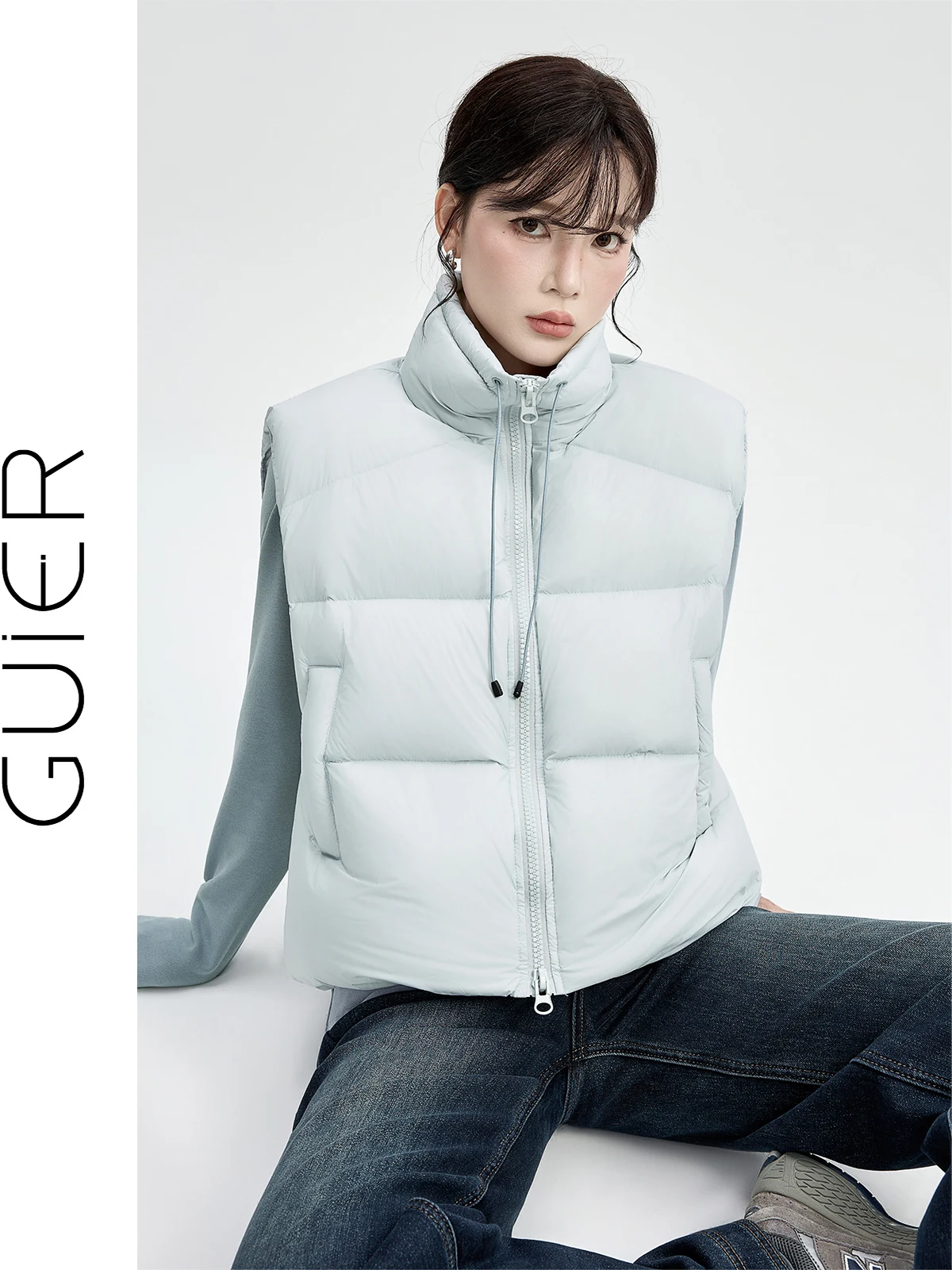 

Женская пуховая куртка Guier: белая, с двойной молнией, воротником-стойкой, универсальная, теплая, повседневная, зимняя, модная верхняя одежда