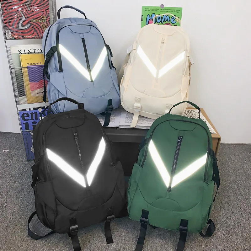 Fashionable Reflective Strip Couple Backpack Casual Large Capacity Computer Bag Kids Backpacks for Boy Cute Backpack School Bag