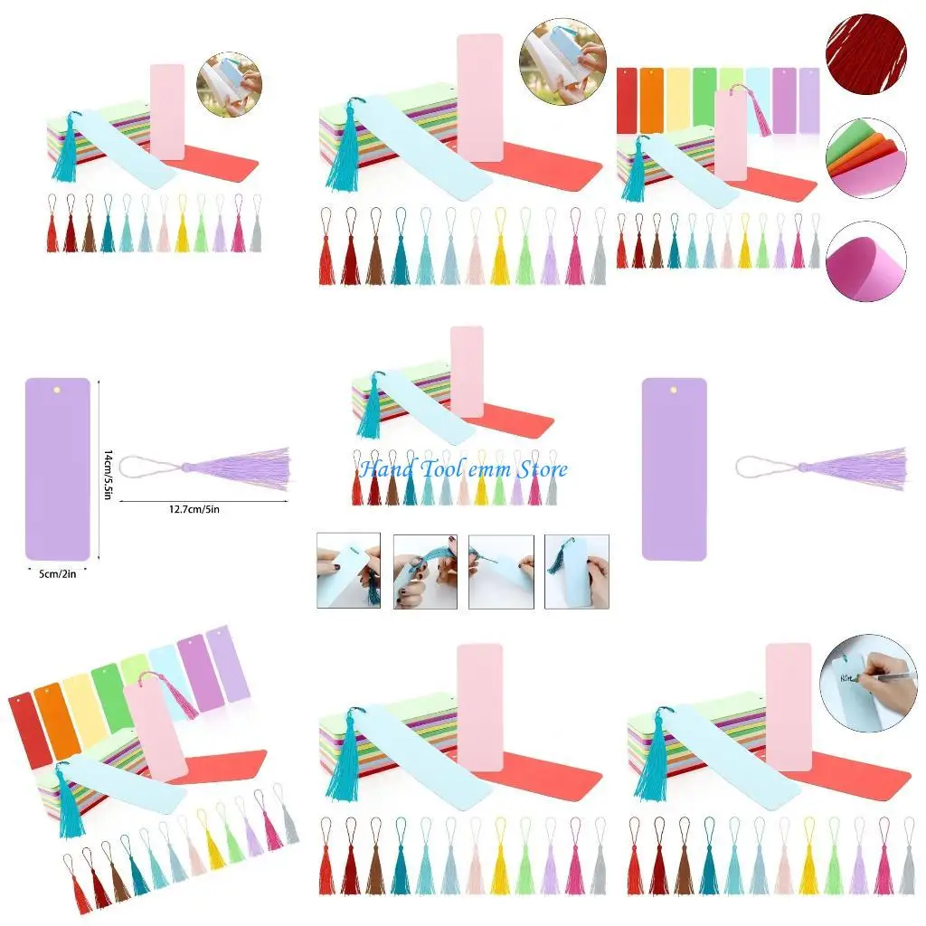 

H37F Набор закладок для пустых карточек из крафт-бумаги, бумажные закладки с разноцветными кисточками