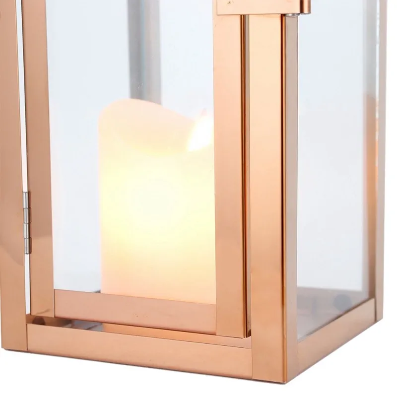 【HAPPY】Rose Gold For Home And Outdoor Decor-For Home& Garden-Lantern With Glass-Stainless Steel-Candle Holder-Vintage Design