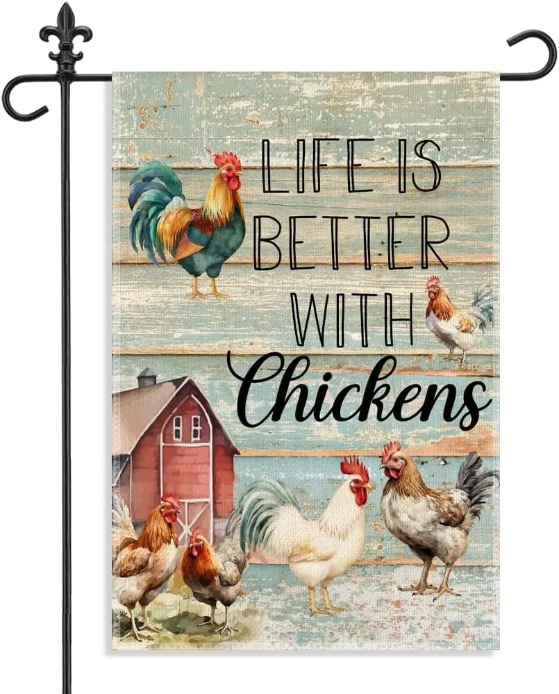 Life is Better with Chickens Garden Flag, 12 x 18 Inch Double Sided Decor Flag for Outdoor Farmhouse Backyard Chicken Coop,  MMZ