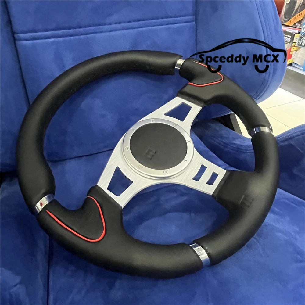 M 14inch Classic Silver Bracket Leather Steering Wheel Racing 350mm Car Sport