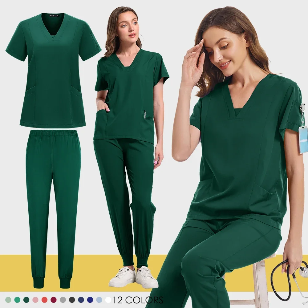 Abbigliamento di bellezza per cure mediche set uniforme da infermiera medico dentista clinica abiti da lavoro camicia clinica con scollo a V pantaloni alla caviglia