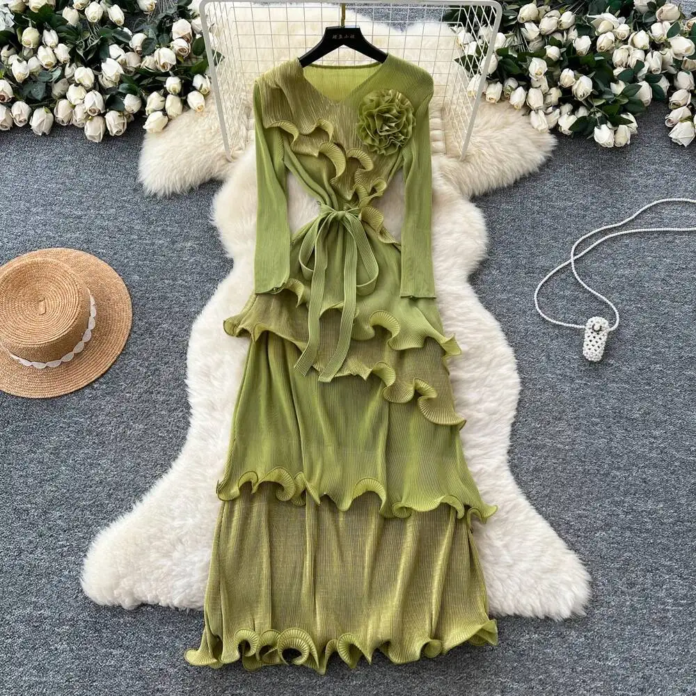 

Элегантное трехмерное тонкое платье в стиле ретро с длинными рукавами и съедобным деревом и грибком, женское осенне-зимнее платье с высокой талией